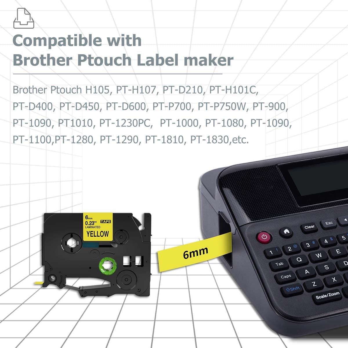 Markurlife TZe Schriftband 6mm Schriftband Kompatibel mit Brother P-Touch Bänder 6mm 0,23 TZe-211 TZe-111 TZe-411 TZe-511 TZe-611 TZe-711 Schriftband für Ptouch PT H105 H100lb 1010 D400 E100