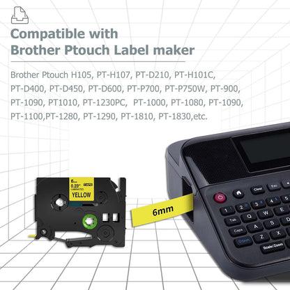 Markurlife TZe Schriftband 6mm Schriftband Kompatibel mit Brother P-Touch Bänder 6mm 0,23 TZe-211 TZe-111 TZe-411 TZe-511 TZe-611 TZe-711 Schriftband für Ptouch PT H105 H100lb 1010 D400 E100
