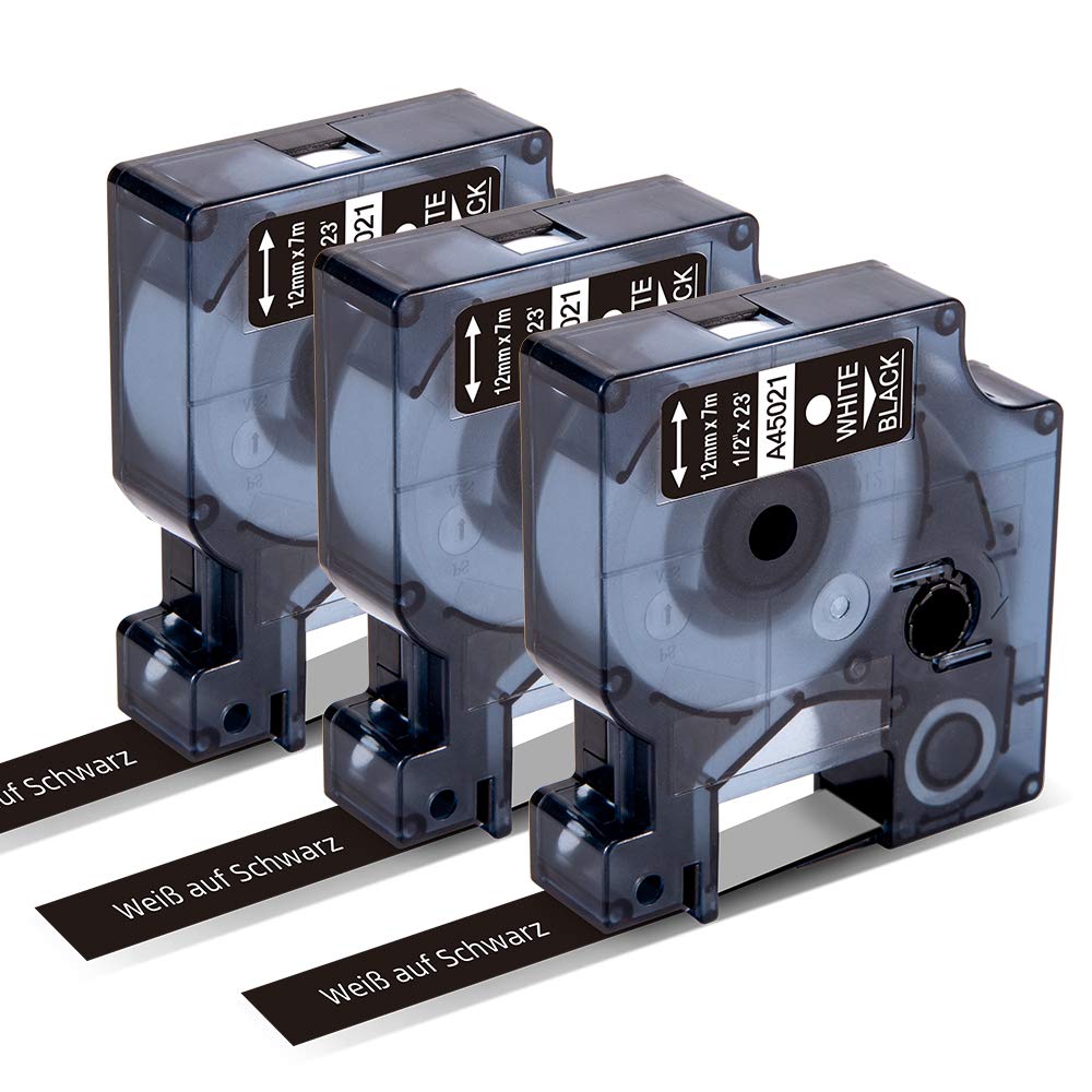 Nastro per Etichette Markurlife Compatibile In sostituzione di Dymo D1 12mm x 7m 45021 S0720610 Bianco sul Nero per Dymo LabelManager 160 LM 280 120P 210D LabelPoint 150 250 LabelWriter 450 DUO, 3 Pz