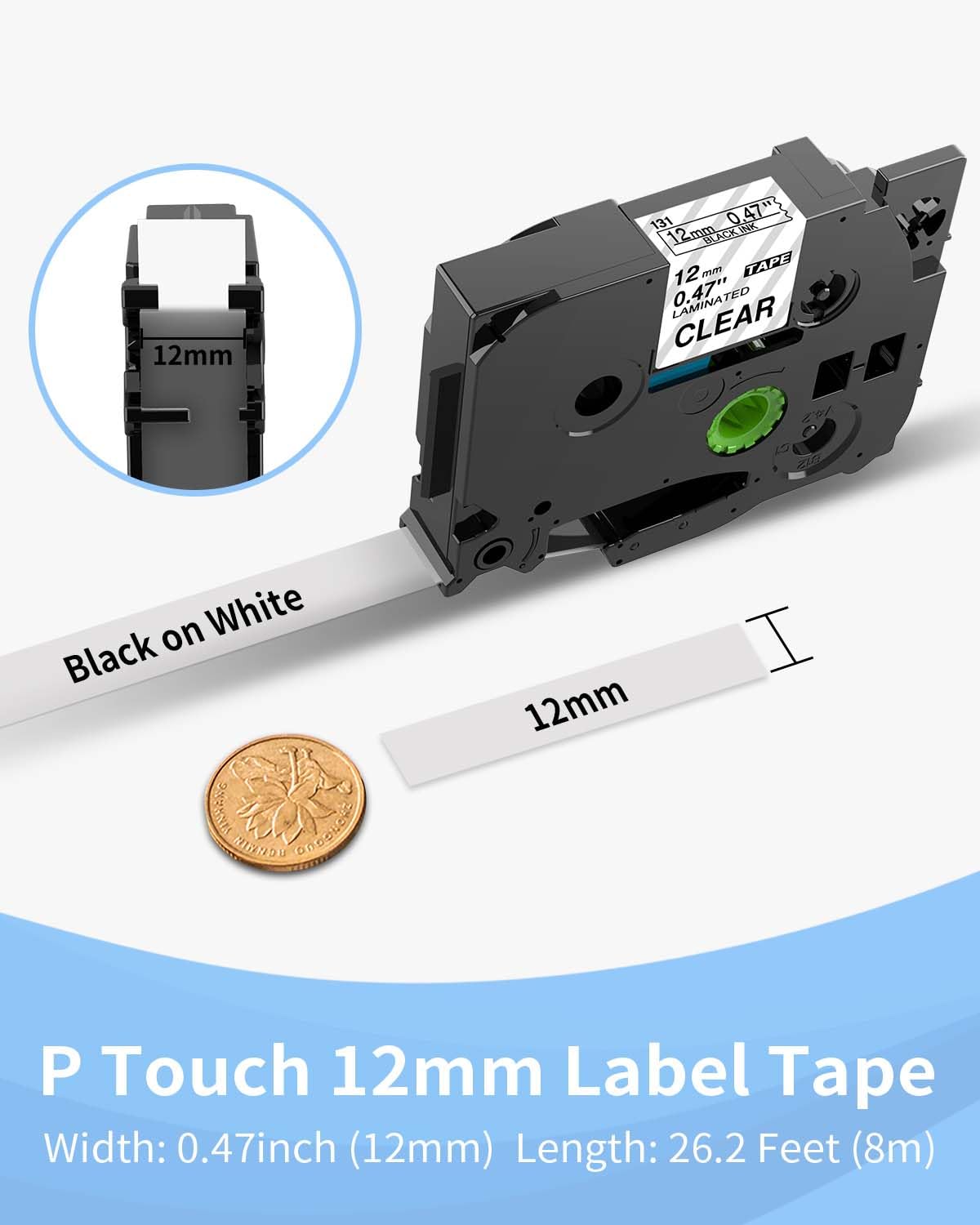 Markurlife Compatibile con Brother P Touch Band Clear TZe-131 Trasparente TZe131 TZ 131 AZe-131 Nastri 12 mm Nero su nastro trasparente per Brother Ptouch PT H110 H100lb H107B P300BT, 3 X