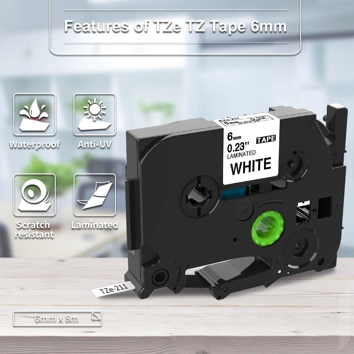 6x Markurlife Ruban Cassette compatible pour Brother Ptouch 1000 Ruban TZe TZ Tape 6mm TZe-211 TZe-111 TZe-411 TZe-511 TZe-611 TZe-711 Laminé Recharge pour Brother Ptouch 1000 1010 H100 1005 1090 1250