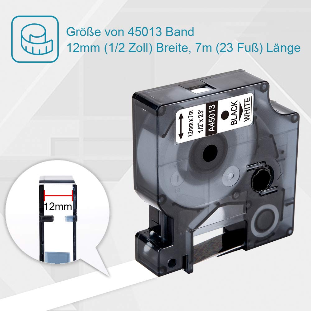 Nastro per Etichette Markurlife Compatibile In sostituzione di DYMO D1 45013 12mm S0720530 Nero su Bianco per Dymo LabelManager 160 280 220P, LabelPoint 150 250, LabelWriter 450 DUO(12 mm x 7 m,2 Pz)
