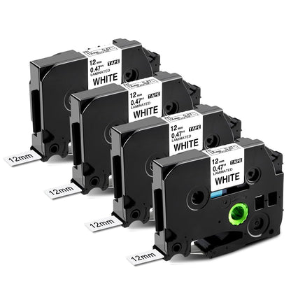 Markurlife TZe-231 Brother P-Touch bantlar TZ Tape 12 mm 0,47 TZe 231 TZ231 Ptouch yazı bandı Brother P Touch 1010 1000 D400 P900 PT-H105 H100lb H101C ile uyumlu, 4'lü paket, beyaz üzerine siyah