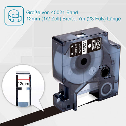 Nastro per Etichette Markurlife Compatibile In sostituzione di Dymo D1 12mm x 7m 45021 S0720610 Bianco sul Nero per Dymo LabelManager 160 LM 280 120P 210D LabelPoint 150 250 LabelWriter 450 DUO, 3 Pz