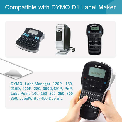 Nastro per Etichette Markurlife Compatibile In sostituzione di DYMO D1 45013 12mm S0720530 Nero su Bianco per Dymo LabelManager 160 280 220P, LabelPoint 150 250, LabelWriter 450 DUO(12 mm x 7 m,2 Pz)