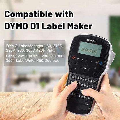 Markurlife Compatible avec Ruban DYMO D1 12mm x 7m 45021 S0720610 Blanc sur Noir Etiquettes Cassette pour Recharge DYMO LabelManager 160 LM 280 360D PnP LabelPoint 150 250 Étiqueteuse,Pack de 5