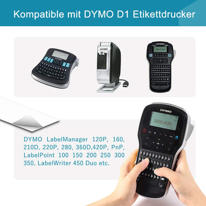 Nastro Markurlife Compatibile In sostituzione di DYMO D1 45013 S0720530 12mm x 7m Nero su Bianco A45013 Cartuccia Nastri Etichette per Dymo LabelManager 160 280 220P 360 420P LabelPoint 150 250