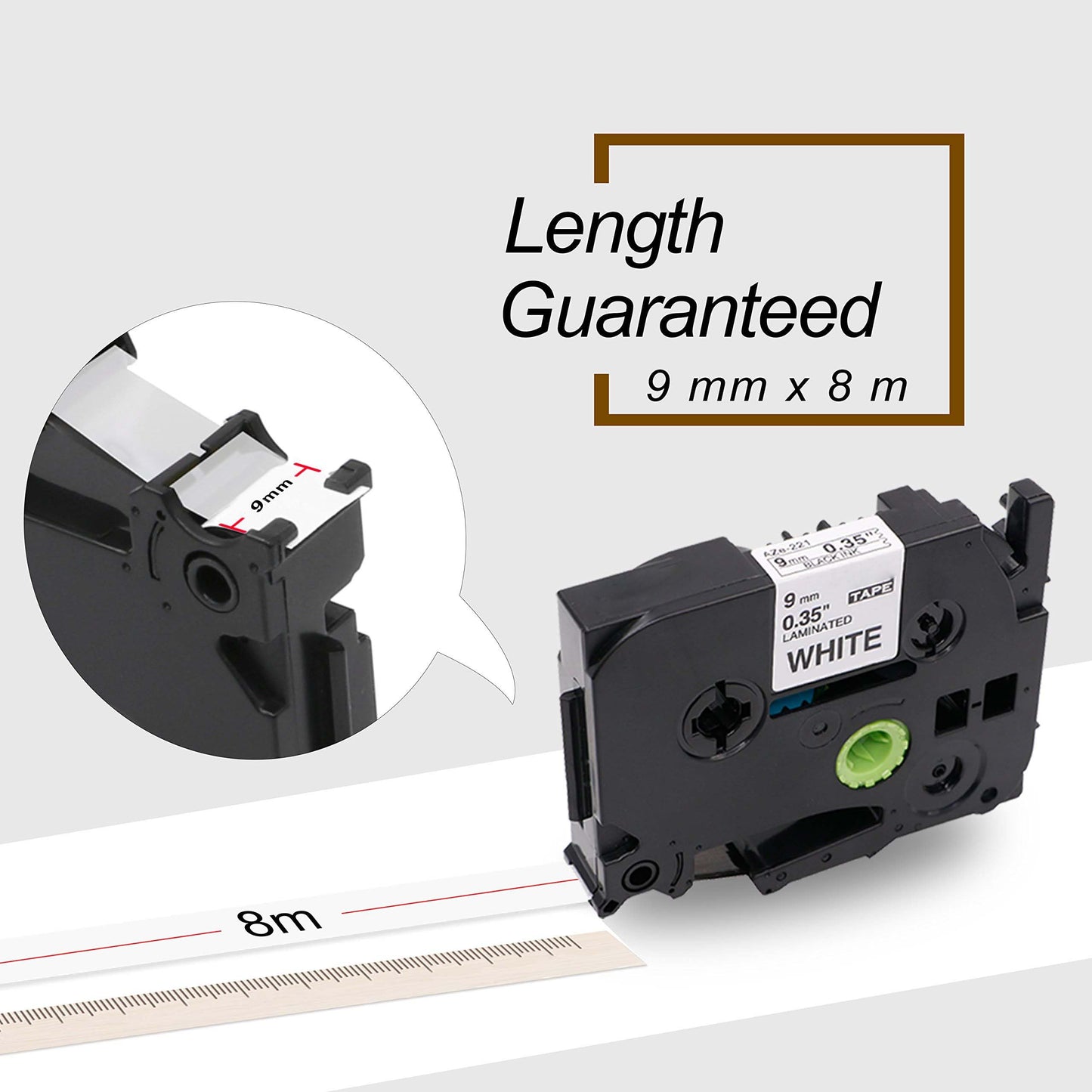 Nastro per Etichette Markurlife Compatibile In sostituzione di Brother TZe TZ Tape 9mm TZe-221 TZe-121 TZe-421 TZe-521 TZe-621 TZe-721 Laminato per P Touch PT-H107B PT-H110 PT-100LB PT-1005 PT-1010