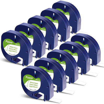 Markurlife Etiquette Compatible pour DYMO LetraTag Ruban Papier 12mm x 4m 91200 Noir sur Blanc Recharge pour Etiqueteuse DYMO LetraTag LT-100H XR LT-100T PLUS LT-110T (10x LT Ruban Paper White)