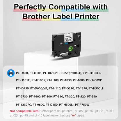 Markurlife Compatible with Brother P Touch Label Tape 12mm 0.47 TZe-231 TZe-131 TZe-431 TZe-531 TZe-631 TZe-731 Laminated Tape for Brother PT-H110 H105 H200 D210VP H100R H101C e110 1005 Label Maker
