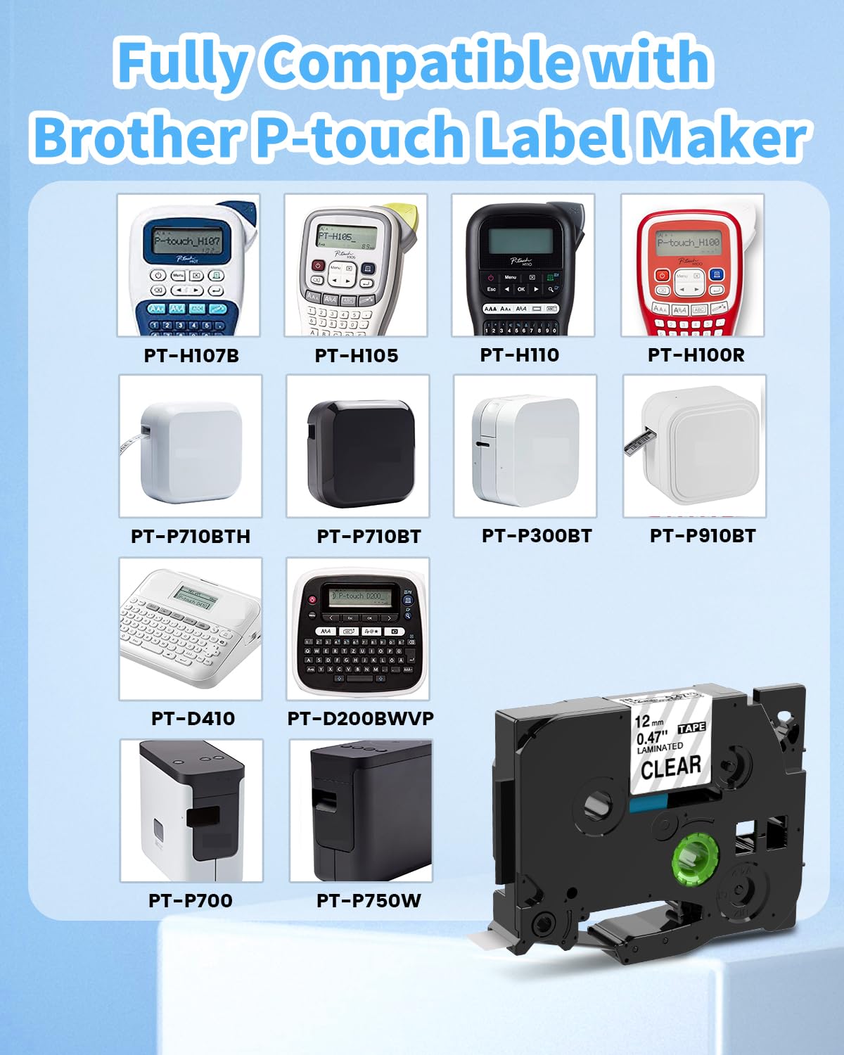 Markurlife Compatibile con Brother P Touch Band Clear TZe-131 Trasparente TZe131 TZ 131 AZe-131 Nastri 12 mm Nero su nastro trasparente per Brother Ptouch PT H110 H100lb H107B P300BT, 3 X