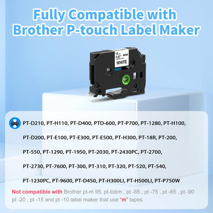 Markurlife TZe-231 Brother P-Touch bantlar TZ Tape 12 mm 0,47 TZe 231 TZ231 Ptouch yazı bandı Brother P Touch 1010 1000 D400 P900 PT-H105 H100lb H101C ile uyumlu, 4'lü paket, beyaz üzerine siyah