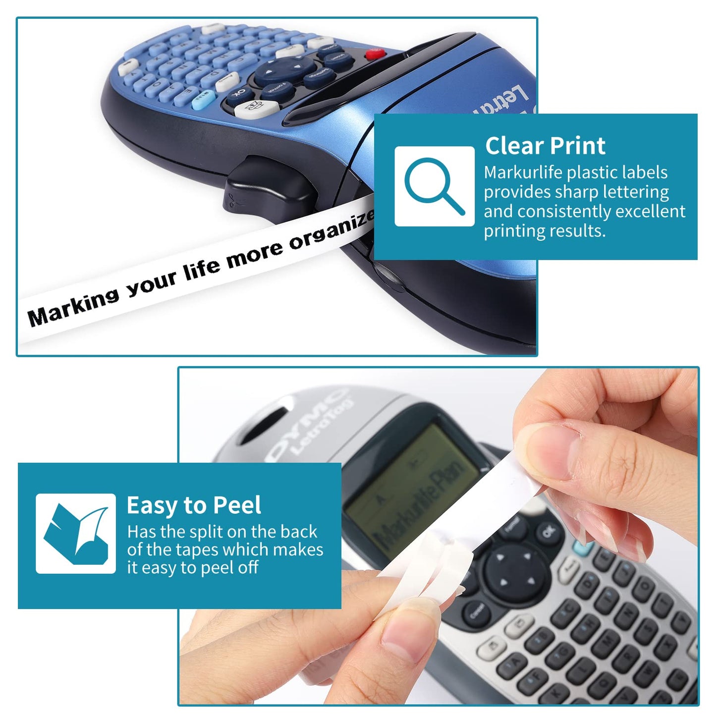 Markurlife Etichette Compatibile In sostituzione di Nastro DYMO Letratag 12mm x 4m Plastic White 91201 S0721610 Cartucce per Dymo Etichettatrice LetraTag LT-100H LT-100T XR QX50, Nero su Bianco, 12Pz