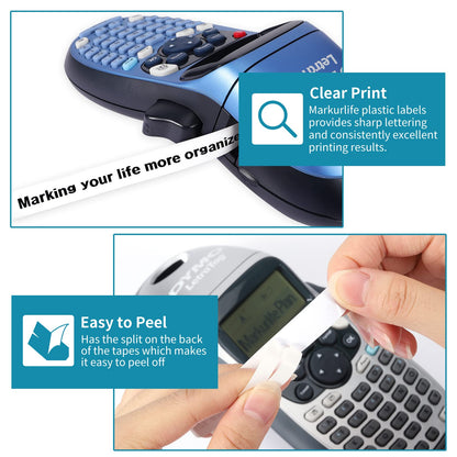 Markurlife Etichette Compatibile In sostituzione di Nastro DYMO Letratag 12mm x 4m Plastic White 91201 S0721610 Cartucce per Dymo Etichettatrice LetraTag LT-100H LT-100T XR QX50, Nero su Bianco, 12Pz