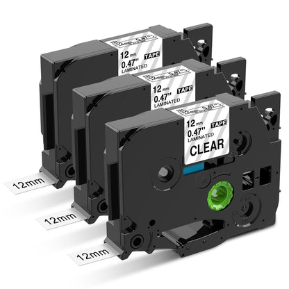 Markurlife Compatibile con Brother P Touch Band Clear TZe-131 Trasparente TZe131 TZ 131 AZe-131 Nastri 12 mm Nero su nastro trasparente per Brother Ptouch PT H110 H100lb H107B P300BT, 3 X