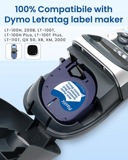 Nastro per Etichette Markurlife Compatibile In sostituzione di Dymo LetraTag Nastro 12mm x 4m Plastica Etichette S0721610 Cartucce Ricarica per Dymo LetraTag LT-100H LT-100T LT-110T 2000 XR XM QX50