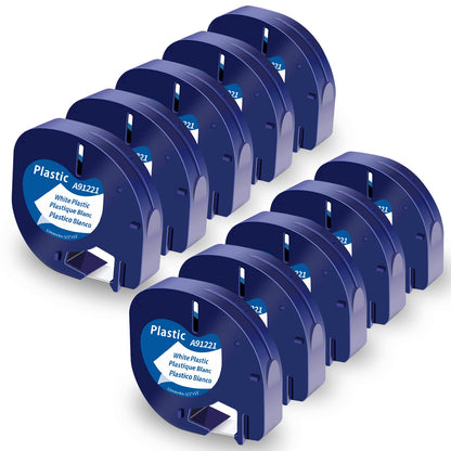 Nastro per Etichette Markurlife Compatibile In sostituzione di Nastro Dymo LetraTag Plastica 12mm x 4m 91201 S0721610 DYMO Plastic White Cartucce per LetraTag LT-100H LT-100T 2000 XR XM QX50, 10 Pz
