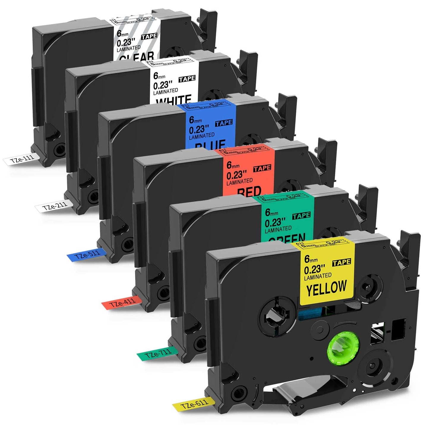 6x Markurlife Ruban Cassette compatible pour Brother Ptouch 1000 Ruban TZe TZ Tape 6mm TZe-211 TZe-111 TZe-411 TZe-511 TZe-611 TZe-711 Laminé Recharge pour Brother Ptouch 1000 1010 H100 1005 1090 1250