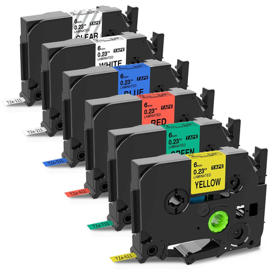 6x Markurlife Ruban Cassette compatible pour Brother Ptouch 1000 Ruban TZe TZ Tape 6mm TZe-211 TZe-111 TZe-411 TZe-511 TZe-611 TZe-711 Laminé Recharge pour Brother Ptouch 1000 1010 H100 1005 1090 1250