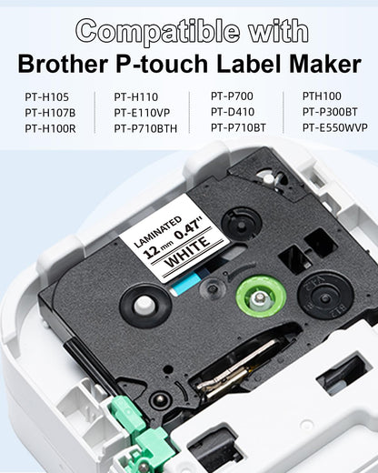 Markurlife P Touch Nastro compatibile con Brother PTouch Band 12 mm TZ Tape 12 mm 0.47 White TZe-231 TZe231 Nastro per PT-H110 H107b H105 H100lb H1010 D400 1010 1000 1280, nero su bianco