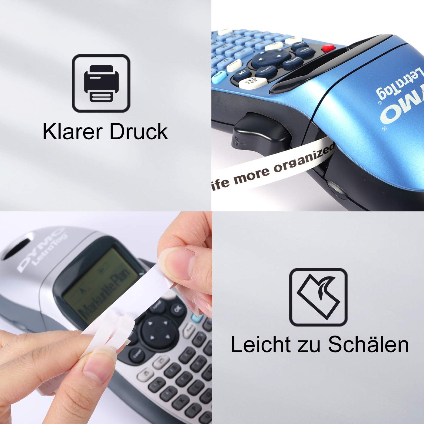 Markurlife Étiqueteuse Compatible Ruban pour DYMO LetraTag Papier 12mm x 4m DYMO 91220 Noir sur Blanc Recharge DYMO LetraTag LT-100H LT-100T PLUS LT-100T DYMO XR XM QX50 2000,Pack de 4