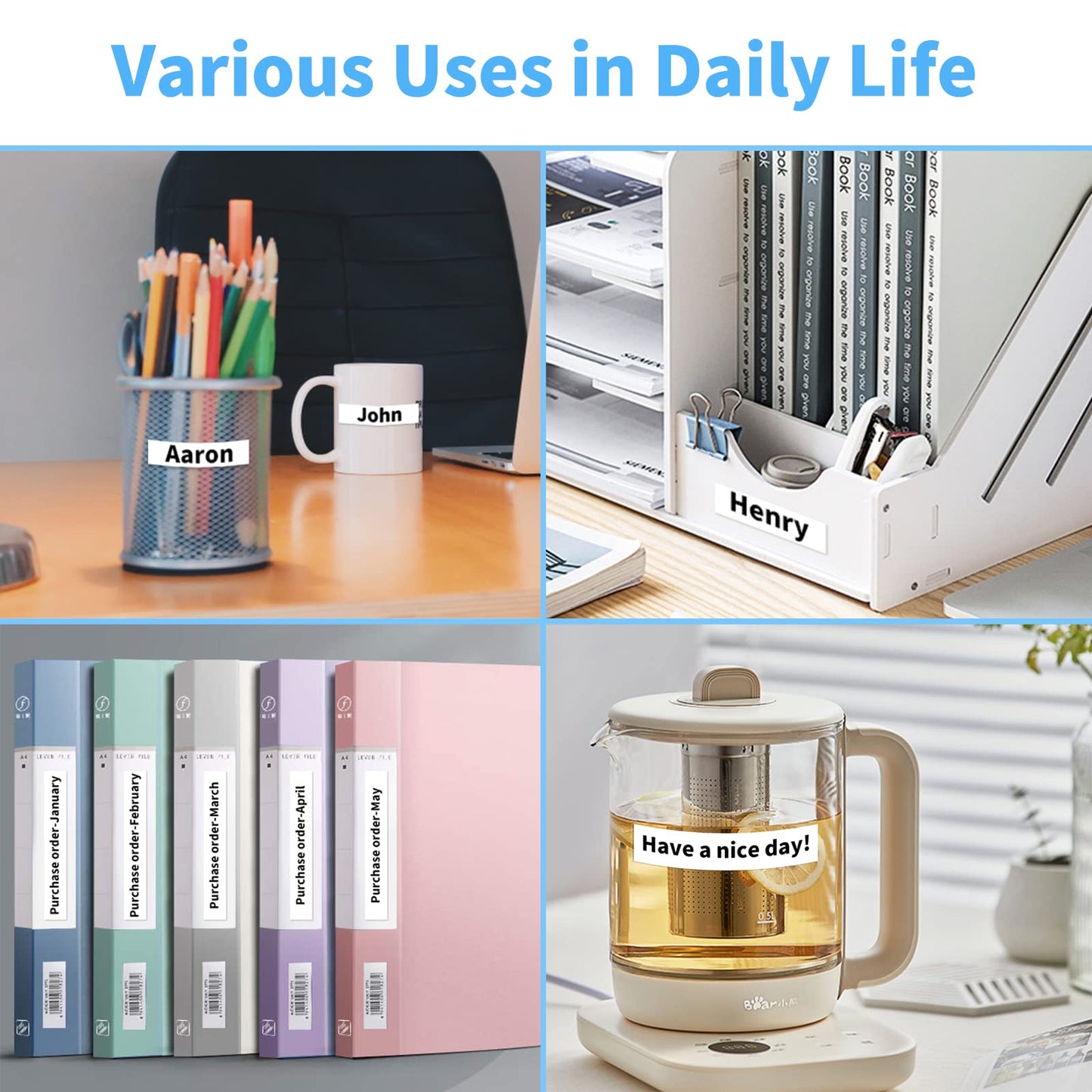 Markurlife TZe-231 Brother P-Touch bantlar TZ Tape 12 mm 0,47 TZe 231 TZ231 Ptouch yazı bandı Brother P Touch 1010 1000 D400 P900 PT-H105 H100lb H101C ile uyumlu, 4'lü paket, beyaz üzerine siyah