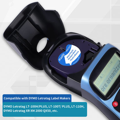 Markurlife Etichette Compatibile In sostituzione di Nastro DYMO Letratag 12mm x 4m Plastic White 91201 S0721610 Cartucce per Dymo Etichettatrice LetraTag LT-100H LT-100T XR QX50, Nero su Bianco, 12Pz
