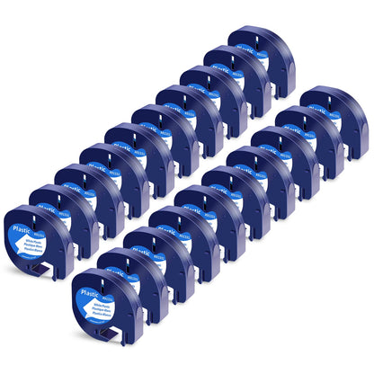 Etichette 12mm x 4m Markurlife Compatibile con Dymo LetraTag Etichette in Plastica Nero su Bianco 91221 Ricarica per Dymo Etichette per Dymo Letratag LT-100H LT-100T XR 200B Etichettatrice